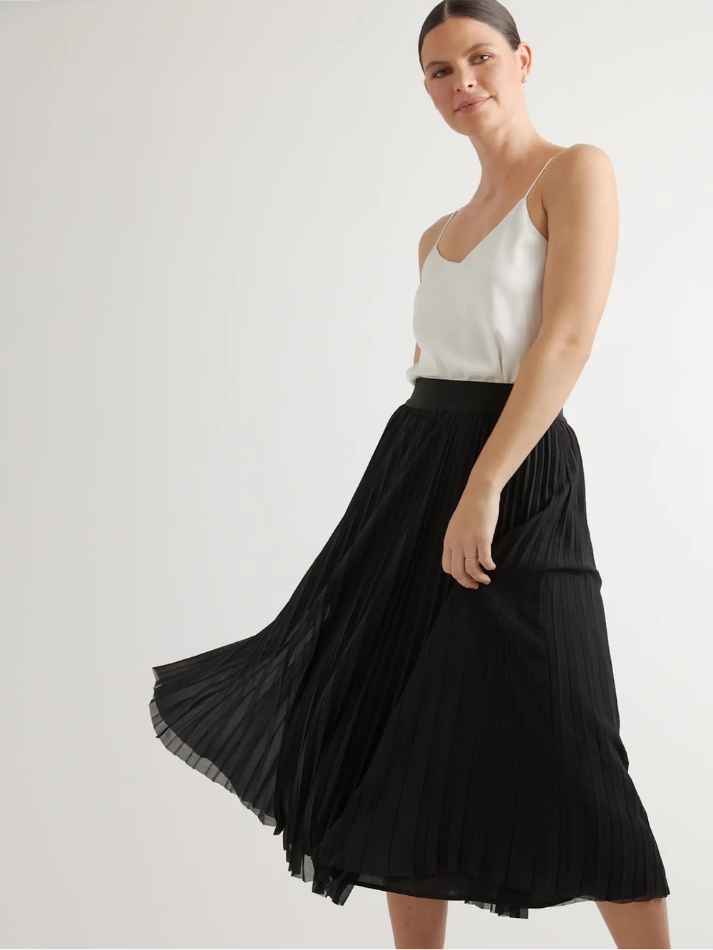 Quince Chiffon Pleated Midi Skirt | Black | Size S - Picture 2 of 8